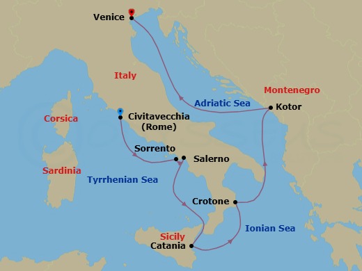 Italy Intensive Cruise: Rome, Amalfi & Venice Route Map