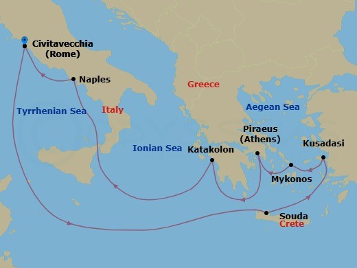 10-Day Greek Isles  Turkey & Italy Route Map
