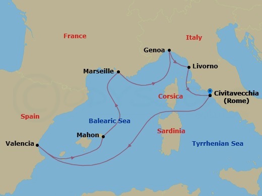 Mediterranean, 7 Nights Route Map