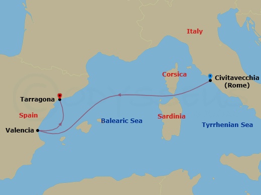 Mediterranean, 3 Nights Route Map