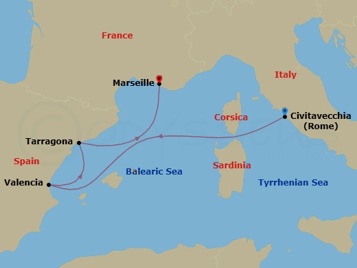 Mediterranean, 4 Nights Route Map