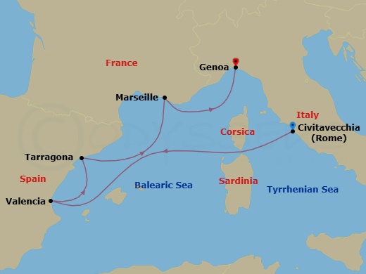 Mediterranean, 5 Nights Route Map