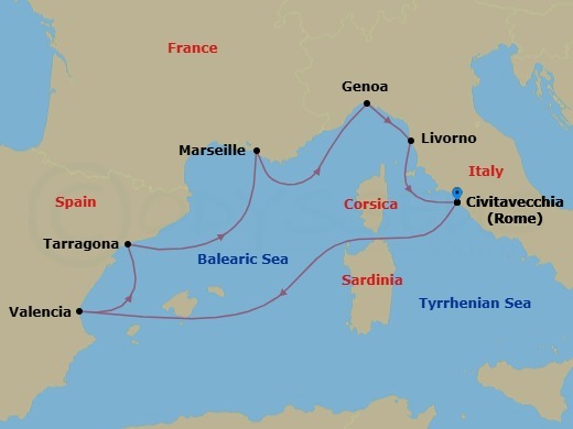 Mediterranean, 7 Nights Route Map