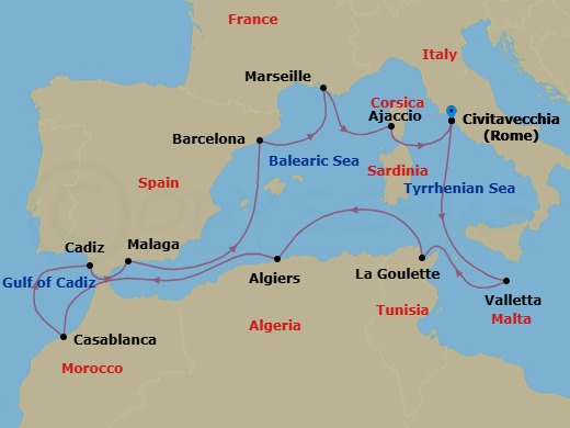 Mediterranean, Malta & North Africa Route Map
