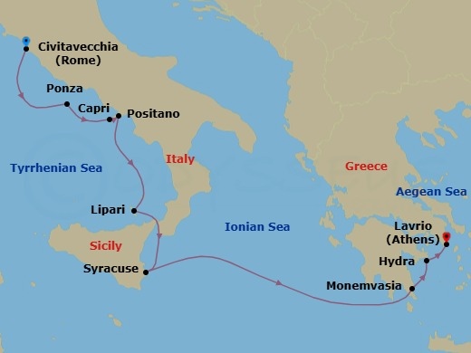Rome To Lavrion Route Map