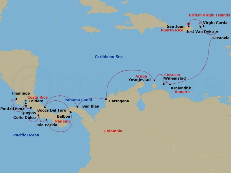 Star Collector: Costa Rica, Panama & Aruba Route Map