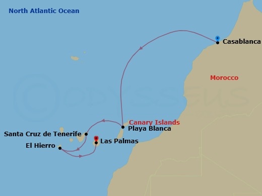 Canary Islands Featuring Casablanca & Tenerife Route Map