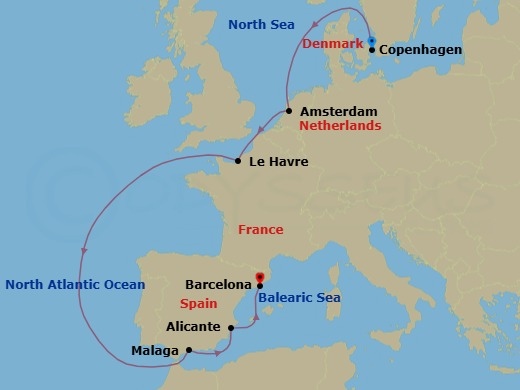 Northern Europe, 9 Nights Route Map