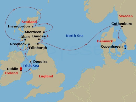 Scotland Intensive Cruise: Edinburgh, Aberdeen & Glasgow Route Map