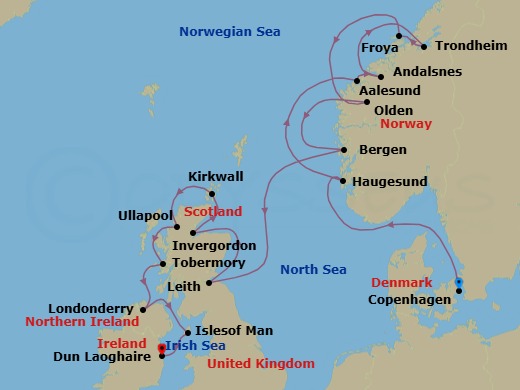 Star Collector: Irish Cliffs, Scottish Castles & Norwegian Fjords Route Map