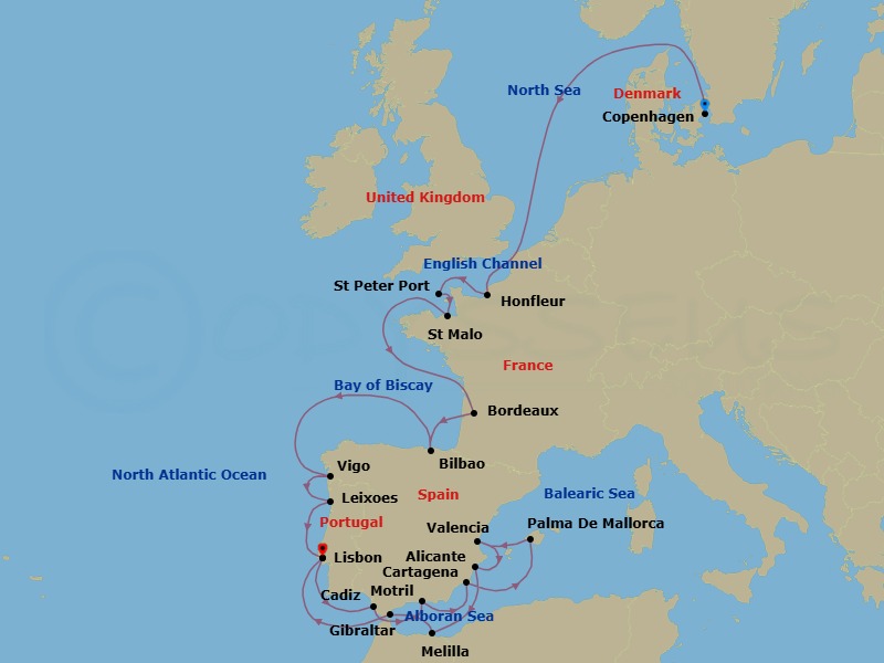 27 Night Northern Europe Voyage Route Map