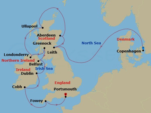 Scotland & Ireland Cruise: Edinburgh, Belfast & Dublin Route Map
