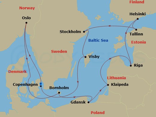 Norway, Denmark & Sweden Route Map