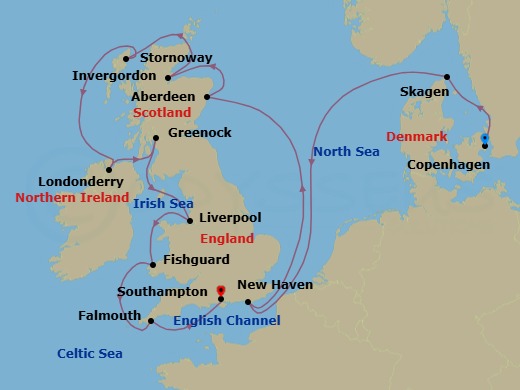 Copenhagen To Southampton Route Map