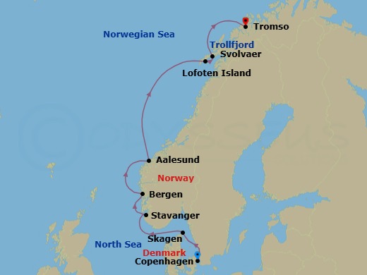 Copenhagen To Tromsø Route Map