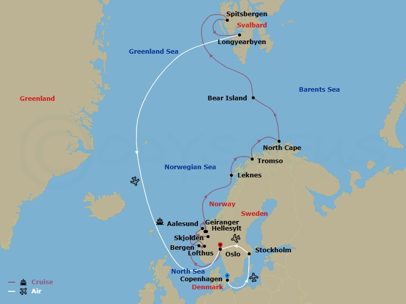 Scandinavian Discovery & Arctic Wonders - Cruise & Land Journey Route Map