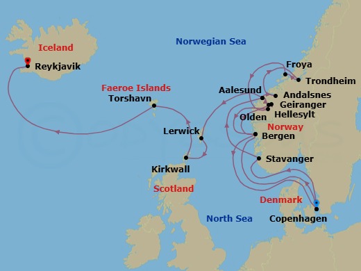 Star Collector: Norwegian Fjords And Scottish Isles Route Map