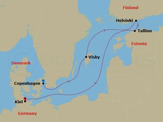 Northern Europe, 6 Nights Route Map