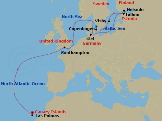 Canary Islands And Madeira, 13 Nights Route Map