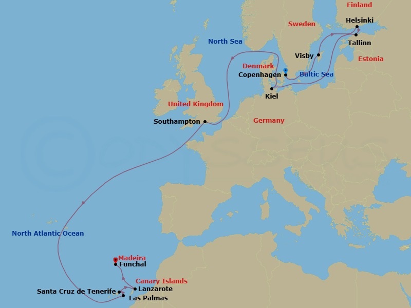 Canary Islands And Madeira, 16 Nights Route Map
