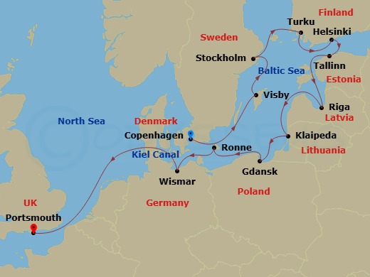 Baltic Intensive Cruise: Stockholm, Helsinki & Gdansk Route Map