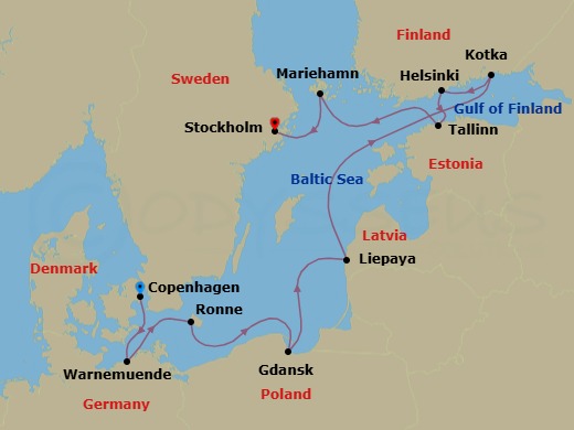 Northern Europe & Baltic Cruise: Gdansk, Helsinki & Stockholm Route Map