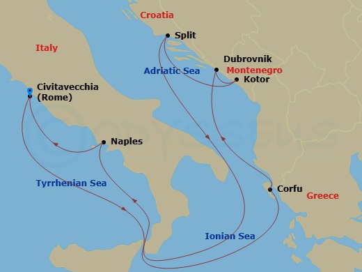 8-Day Croatia Greece & Italy Route Map