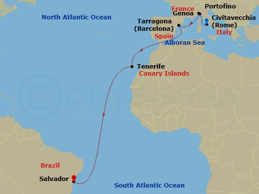 MSC Grand Voyages, 13 Nights Route Map