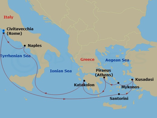 10-Day Greek Isles Turkey & Italy Route Map