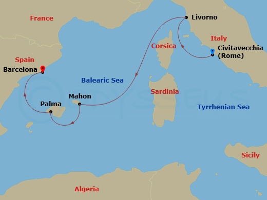 Mediterranean Holiday Cruise: Florence, Mahon & Palma Route Map