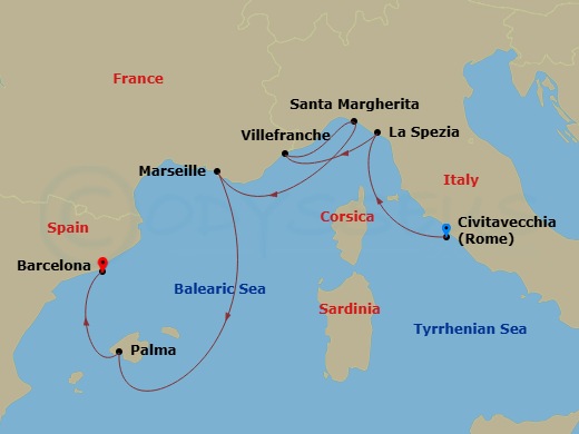 7 Night Italy, Spain & French Riviera Route Map