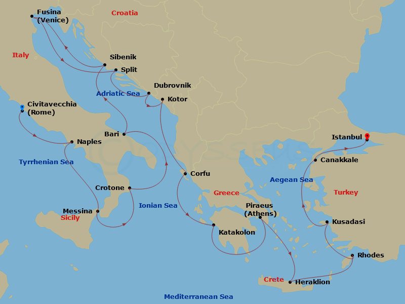 Adriatic & Mediterranean Sojourn Route Map