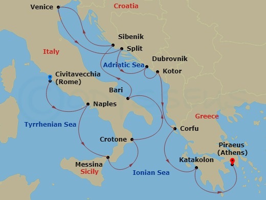 Italy, The Adriatic & Greece Route Map