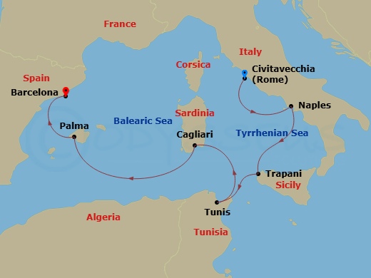 Civitavecchia To Barcelona Route Map