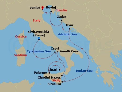 Adriatic, Sicily & The Amalfi Coast Route Map