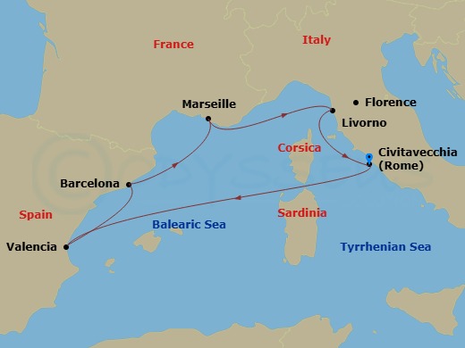 Mediterranean, 6 Nights Route Map