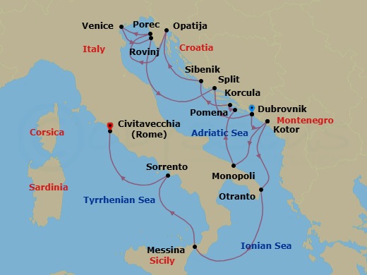Star Collector: Vintage Croatia & Timeless Italy Route Map