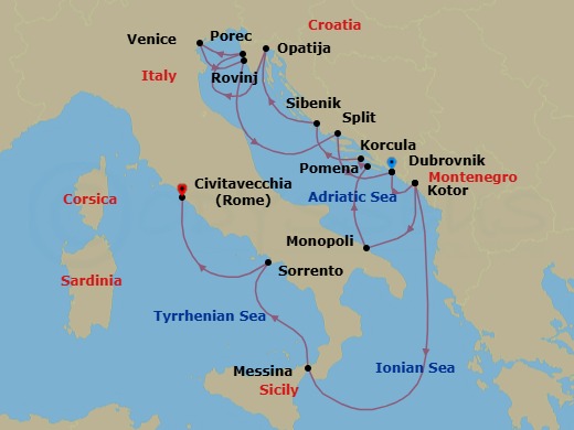 Star Collector: Vintage Croatia & Timeless Italy Route Map