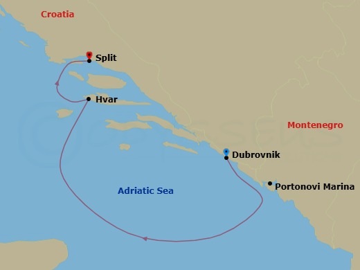 The Adriatic Featuring Croatia & Montenegro Route Map
