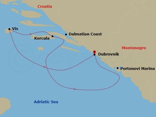 The Adriatic Featuring Korcula & Montenegro Route Map