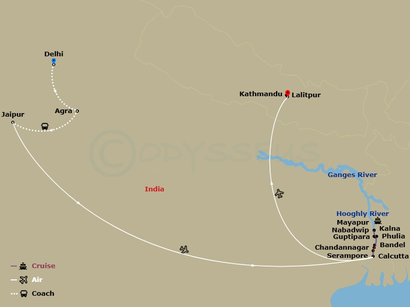 Heritage Of India & The Ganges River With Kathmandu Route Map