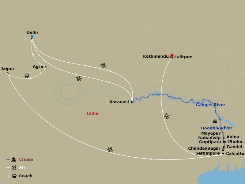 Heritage Of India & The Ganges River With Varanasi & Kathmandu Route Map