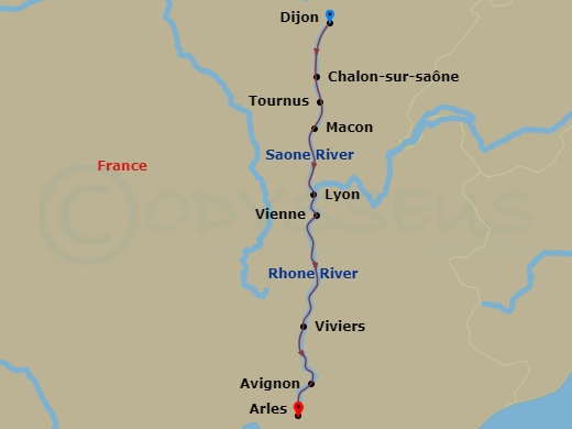 7 Night Elegance Of Burgundy & Provence (Wine) Route Map