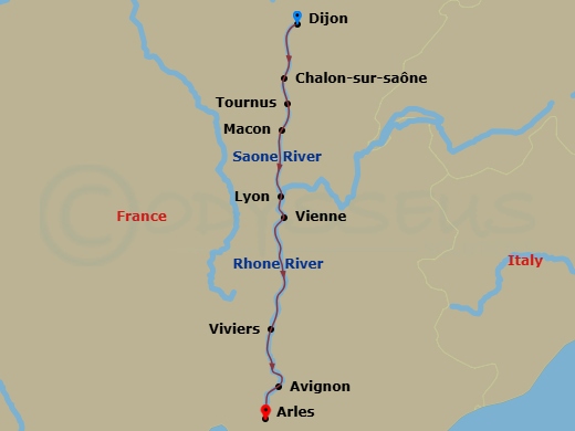 7 Night Essence Of Burgundy & Provence (Wine Cruise) Route Map