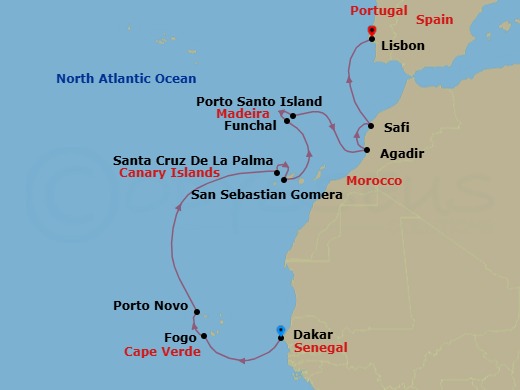 Dakar To Lisbon Route Map