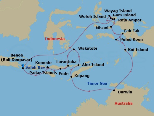 Discover Bali, Darwin & Raja Ampat Route Map