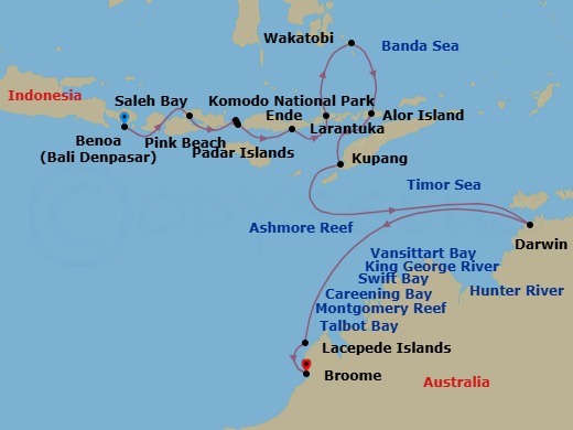 Discover Bali, Darwin & The Kimberley Coast Route Map