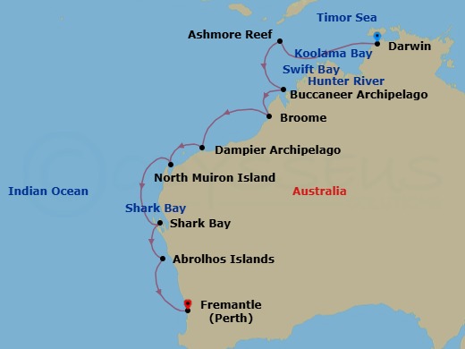 Darwin To Fremantle Route Map