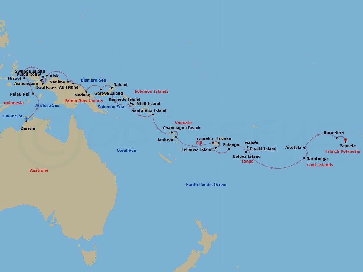 34 Night Cruise Voyage Route Map