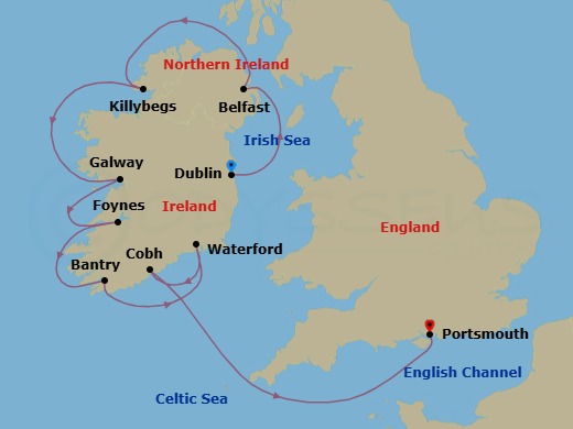 Ireland Intensive Cruise: Dublin, Belfast & Galway Route Map